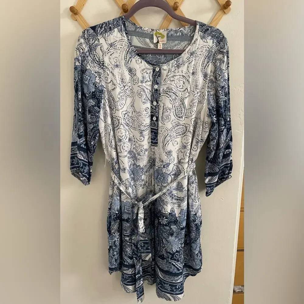 Anthropologie Dress Women's Small Fig & Flower Bohemian Blue Paisley Sundress - Picture 2 of 10